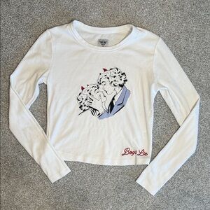 Boys Lie White Long Sleeve Crop Top with Retro Kiss Graphic